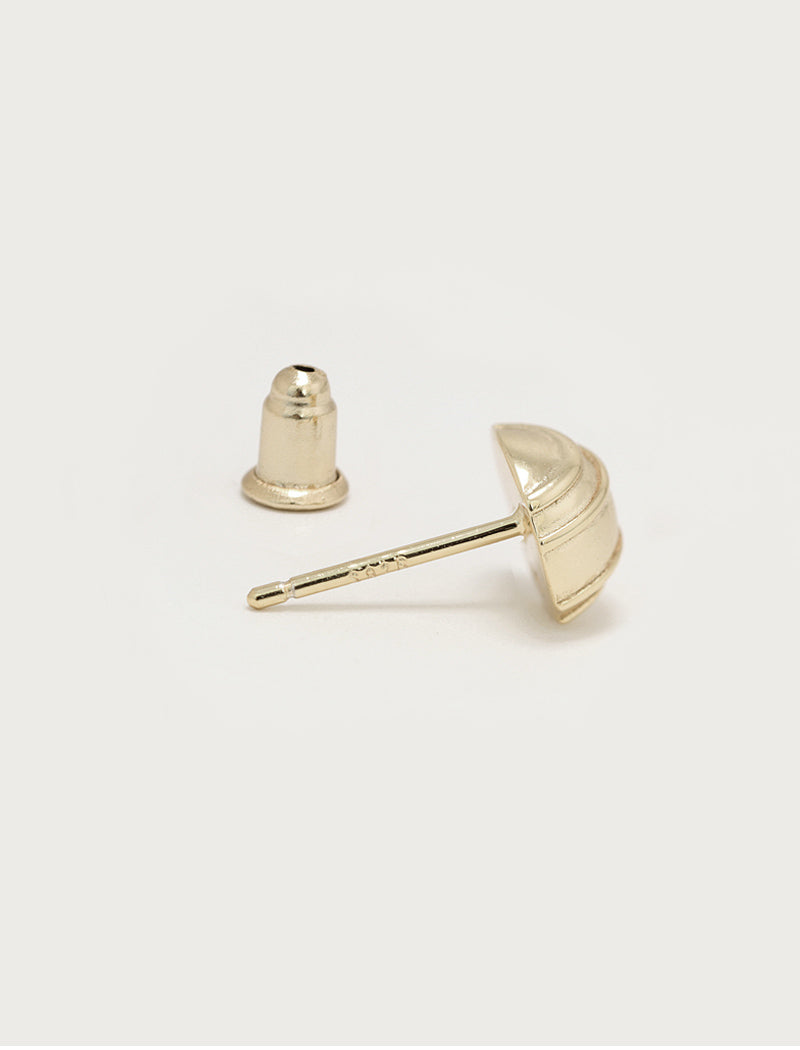 Three silver-toned stud minimalist tennis ball earring shown on a clean off-white background, with one earring displayed from the front and two from the side showing the post and backing by Sonia Hou, a celebrity AAPI inclusive demi-fine jewelry designer. Available in 18K Gold Over Sterling Silver, Sterling Silver and 18K Gold PVD Stainless Steel (Waterproof).