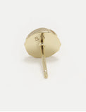 A pair of silver stud minimalist tennis ball earring with a scalloped circular face and a straight post, shown on a clean white background by Sonia Hou, a celebrity AAPI inclusive demi-fine jewelry designer. Available in 18K Gold Over Sterling Silver, Sterling Silver and 18K Gold PVD Stainless Steel (Waterproof). The brand initials 'SH' are engraved on the back of the earrings.