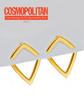 Small modern geometric minimalist simple 2-way convertible TRILL dainty wishbone diamond front back ear jacket stud earrings in 18K gold vermeil with 925 sterling silver base by Sonia Hou, a celebrity AAPI Chinese demi-fine fashion costume jewelry designer