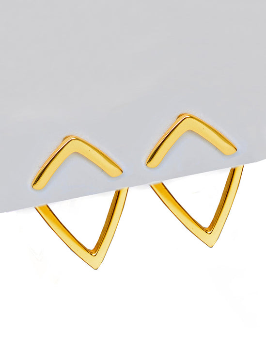 Small modern geometric minimalist simple 2-way convertible TRILL dainty wishbone diamond front back ear jacket stud earrings in 18K gold vermeil with 925 sterling silver base by Sonia Hou, a celebrity AAPI Chinese demi-fine fashion costume jewelry designer