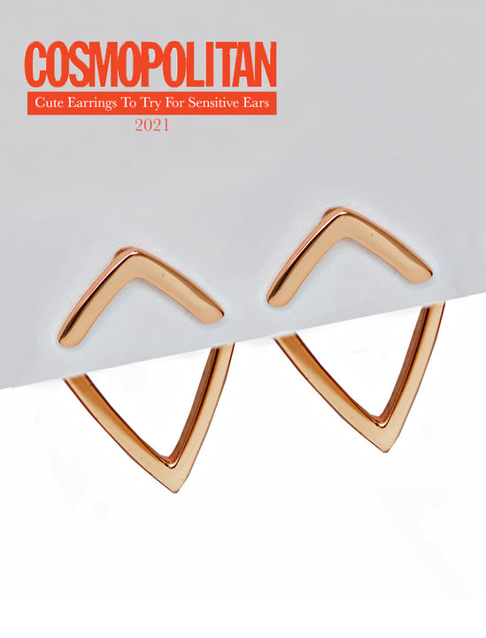 Small modern geometric minimalist simple 2-way convertible TRILL dainty wishbone diamond front back ear jacket stud earrings in 18K rose gold vermeil with 925 sterling silver base by Sonia Hou, a celebrity AAPI Chinese demi-fine fashion costume jewelry designer