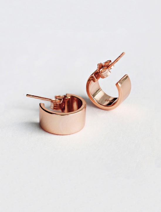 BOSS 18K ROSE GOLD VERMEIL STERLING SILVER BASE CHUBBY MINI HOOP EARRINGS by Sonia Hou Jewelry