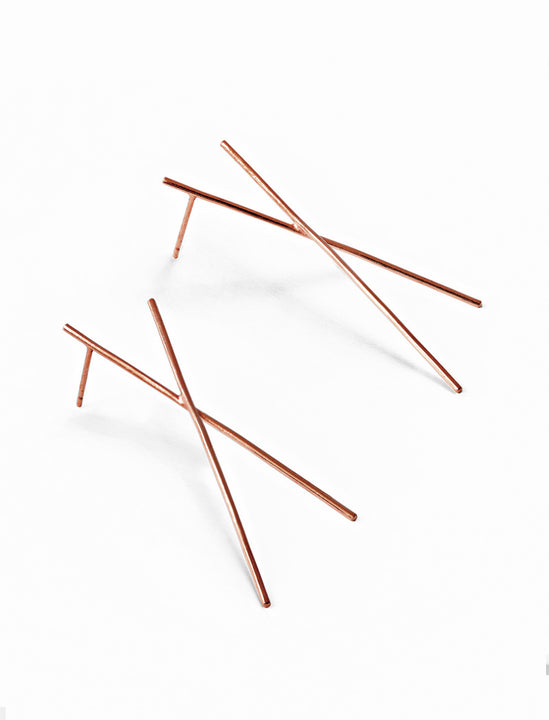 Asian Inspired Chopsticks Minimalist Long Thin Dangle Earrings in 18K Rose Gold Vermeil With Sterling Silver base by Sonia Hou, a celebrity AAPI demi-fine jewelry designer