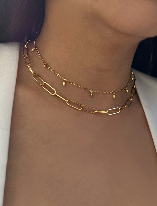 Initial Paper Clip Necklace ,link Chain , Gold Link Choker, Initial Necklace,  18K Gold Plated, Rectangle Chain Set , Dainty Necklace - Etsy