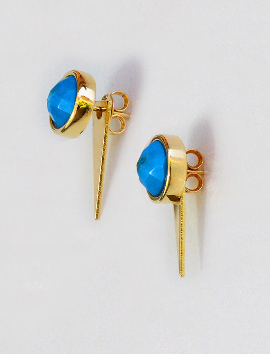 Side View of FIRE 3-Way Convertible Gemstone Gold Earring Jackets In Turquoise Gemstone by SONIA HOU Jewelry