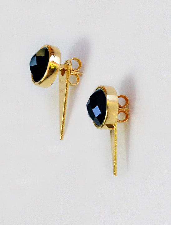FIRE 3-Way Convertible 24K Gold Ear Studs in Black Onyx Gemstone by SONIA HOU Jewelry
