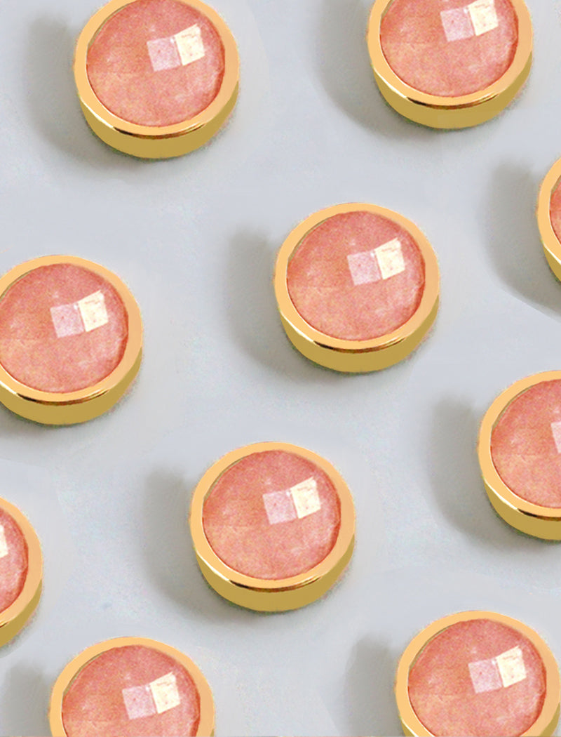 Luxe minimalist small or big FIRE 3-Way Convertible Pink Coral Gemstone Round Stud earrings in 24K Gold by Sonia Hou, a celebrity AAPI Asian Chinese demi-fine fashion costume jewelry designer. 