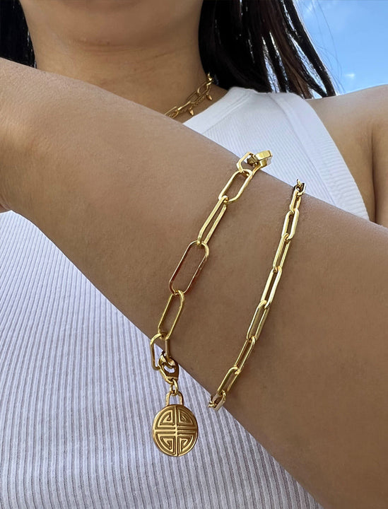 FOUR BLESSINGS PENDANT LINK CHAIN BRACELET IN 18K GOLD VERMEIL By SONIA HOU Jewelry