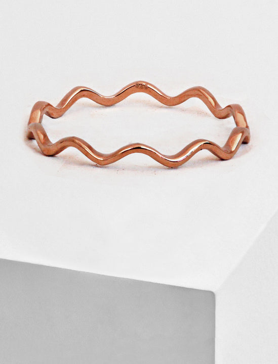 Thin Stacking Wavy Noodle Ring in 18K Rose Gold Vermeil by Sonia Hou Jewelry