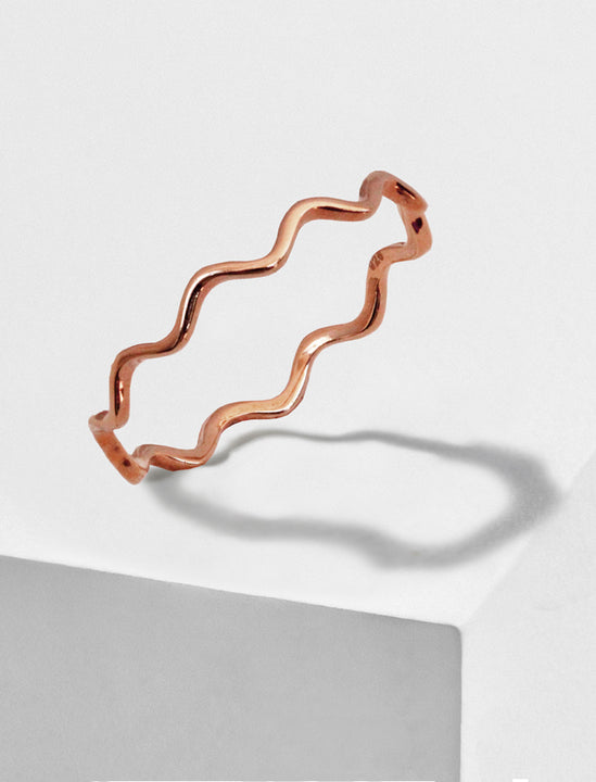 Asian Inspired Thin Wavy Ramen Noodle Stacking Ring in 18K Rose Gold Vermeil with Sterling Silver base by Sonia Hou, a celebrity AAPI Chinese demi-fine jewelry designer