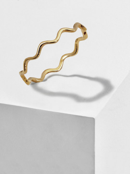 Asian Inspired Thin Wavy Ramen Noodle Stacking Ring in 925 Sterling Silver base by Sonia Hou, a celebrity AAPI Chinese demi-fine jewelry designer