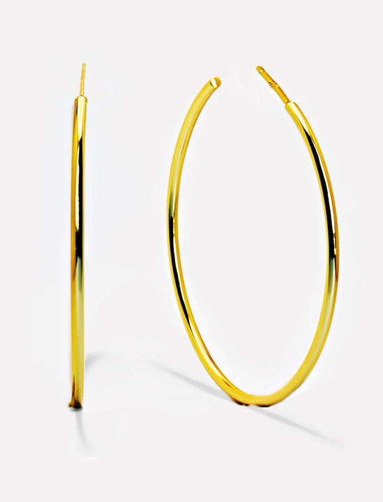 Big medium large thin round circle PERFECT 50mm 2 inch hoop stacking lightweight everyday statement earrings in 18K Gold Vermeil With 925 Sterling Silver base by Sonia Hou, a celebrity AAPI Chinese demi-fine jewelry designer