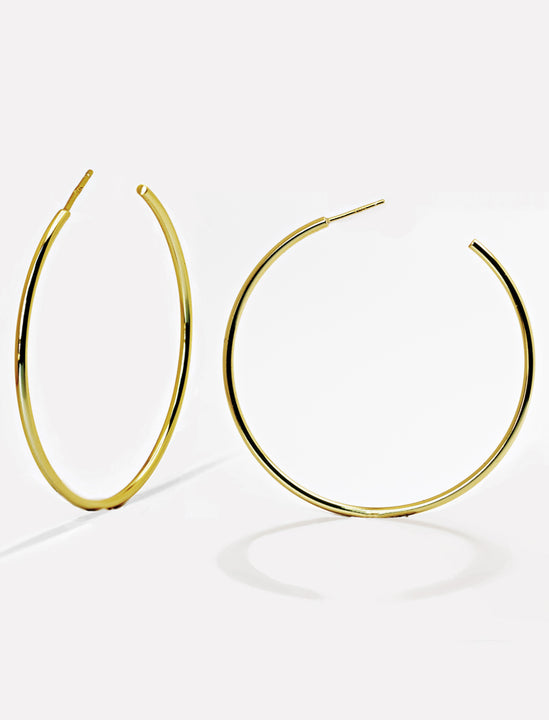 Big medium large thin round circle PERFECT 50mm 2 inch hoop stacking lightweight everyday statement earrings in 925 Sterling Silver by Sonia Hou, a celebrity AAPI Chinese demi-fine jewelry designer
