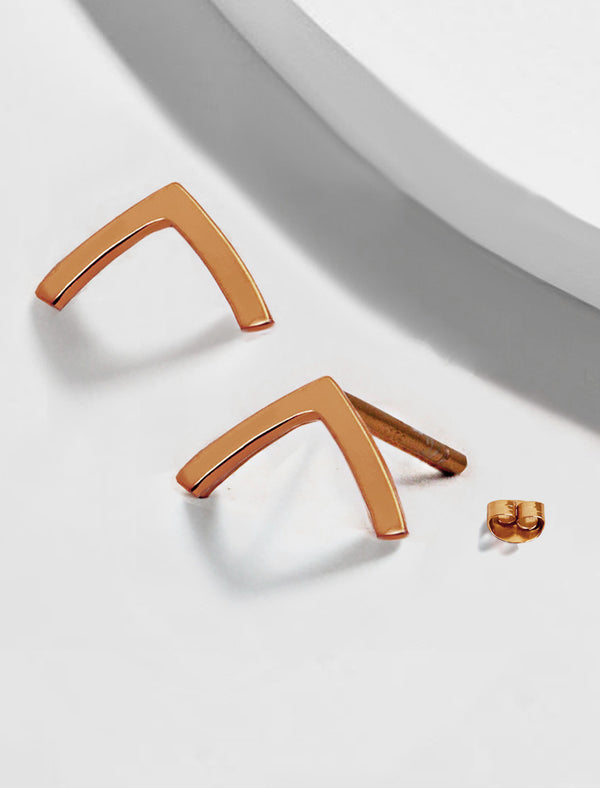 TRILL 2-WAY WISHBONE 18K ROSE GOLD OVER STERLING SILVER STUD EARRINGS