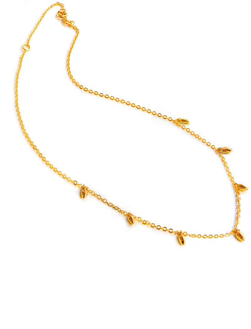 Inclusive Asian inspired thin Rice bead minimalist chain layering stacking necklace in 18K gold vermeil with sterling silver base by Sonia Hou, a celebrity Chinese AAPI demi-fine jewelry designer
