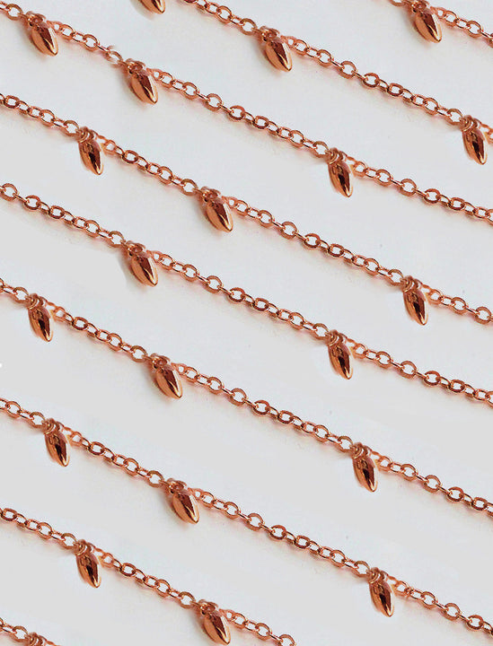 Thin RICE Bead Minimalist Chain Necklace in 18K Rose Gold Vermeil by Sonia Hou Jewelry 