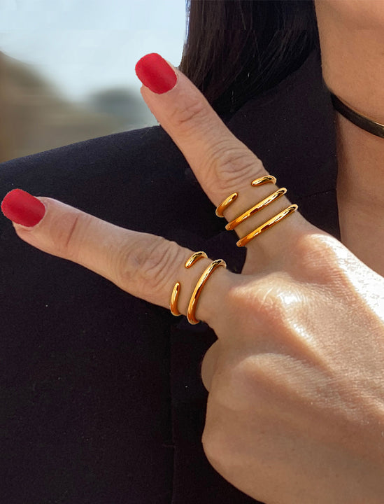 Female model wearing Success Thin Ring in 18K Rose Gold Vermeil by Sonia Hou Jewelry