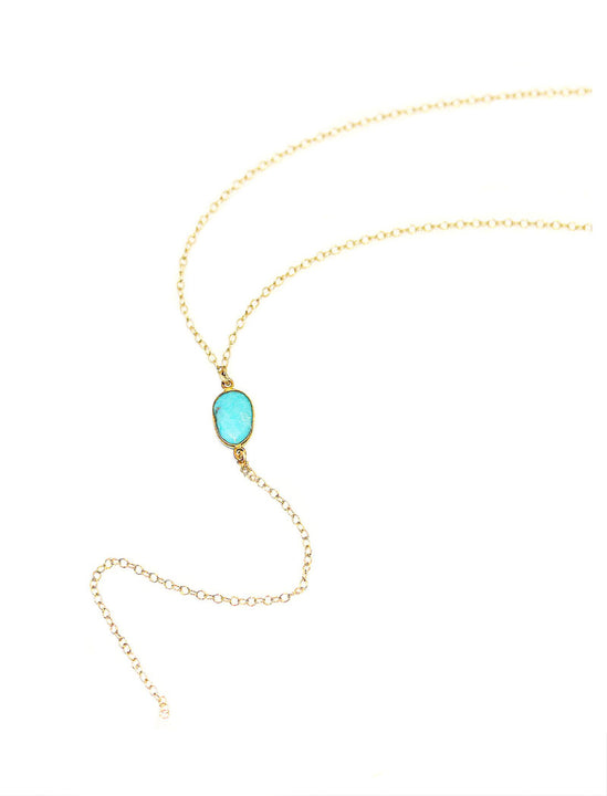 Lariat Gold Y Necklace In Blue Magnesite Gemstone by SONIA HOU Jewelry